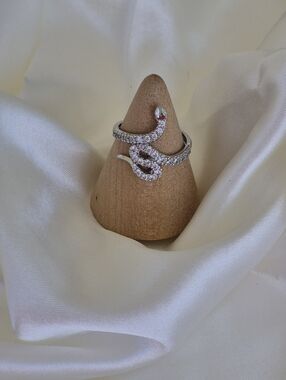Pavé Snake Ring in Sterling Silver with Clear Stones CZS.  MARKED 925 NVC